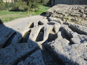 Water-filled tombs in Montmajour Abbey
